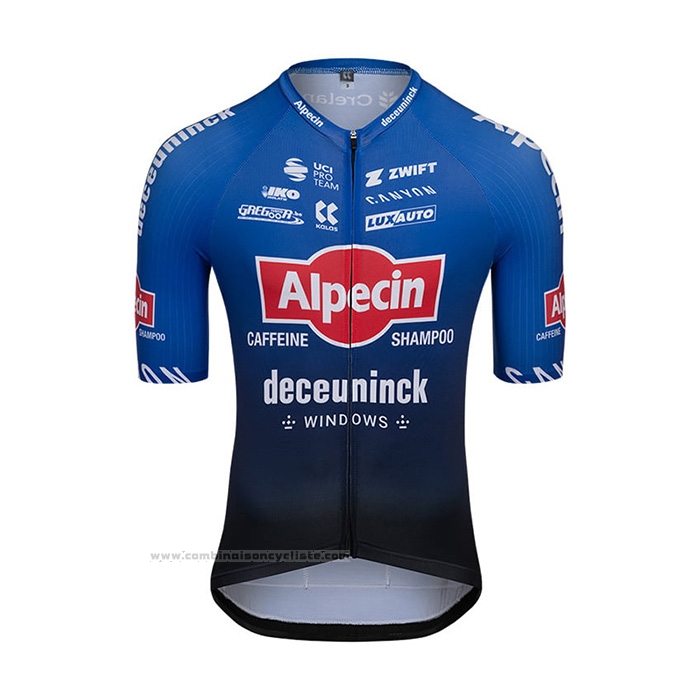 2022 Maillot Cyclisme Alpecin Deceuninck Noir Bleu Manches Courtes et Cuissard